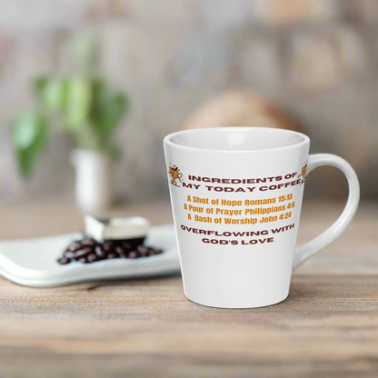 Faith-Filled ingredients latte Mug – Christian Coffee Cup with Bible Verses & Inspirational Message